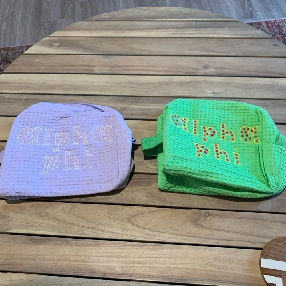 alpha phi sorority cosmetic spa bags two bags total